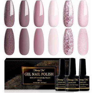 Vernis Semi Permanent de Shining She : 6 Couleurs Nudee Rose Taupe Paillettes Gel UV Semi Permanent